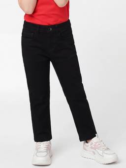 United Colors of Benetton - Girls Black Solid/Plain Cotton Blend Jeans