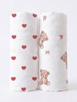 Haus & Kinder - Unisex White Printed Muslin Swaddles (Pack of 2) (0-3 Months)