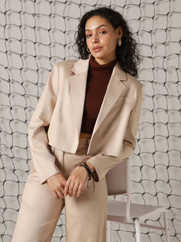 Hubberholme - Solid Regular Full Sleeve Blazer in Beige