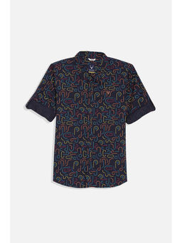 Allen Solly - Boys Navy Blue Slim Fit Print Casual Shirt
