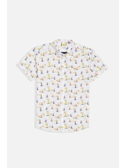 Allen Solly - Boys White Regular Fit Print Casual Shirt