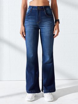DOLCE CRUDO - Blue Denim Mid Waist Solid/Plain Boot Cut Leg Jeans