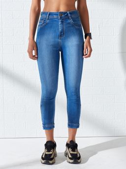 DOLCE CRUDO - Blue Denim Mid Waist Solid/Plain Skinny Leg Jeans