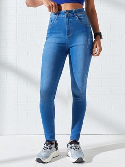 DOLCE CRUDO - Blue Denim Mid Waist Solid/Plain Skinny Leg Jeans