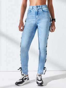 DOLCE CRUDO - Blue Denim Mid Waist Solid/Plain Slim Leg Jeans