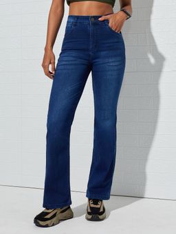 DOLCE CRUDO - Blue Denim Mid Waist Solid/Plain Straight Leg Jeans