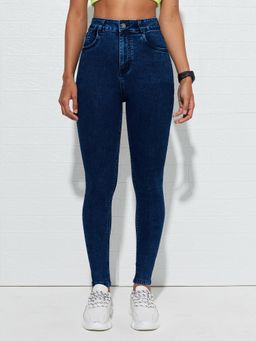 DOLCE CRUDO - Blue Denim Mid Waist Solid/Plain Skinny Leg Jeans