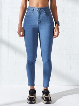 DOLCE CRUDO - Blue Denim Mid Waist Solid/Plain Skinny Leg Jeans