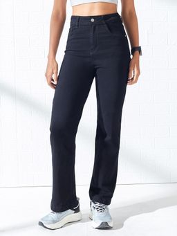 DOLCE CRUDO - Black Denim Mid Waist Solid/Plain Straight Leg Jeans
