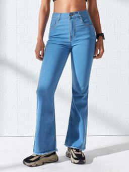 DOLCE CRUDO - Blue Denim Mid Waist Solid/Plain Straight Leg Jeans