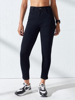 DOLCE CRUDO - Black Denim Mid Waist Solid/Plain Skinny Leg Jeans