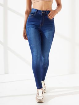 DOLCE CRUDO - Blue Denim Mid Waist Solid/Plain Skinny Leg Jeans