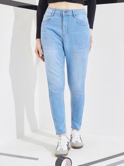 DOLCE CRUDO - Blue Denim Mid Waist Solid/Plain Skinny Leg Jeans