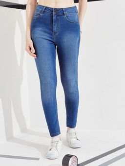DOLCE CRUDO - Blue Denim Mid Waist Solid/Plain Skinny Leg Jeans