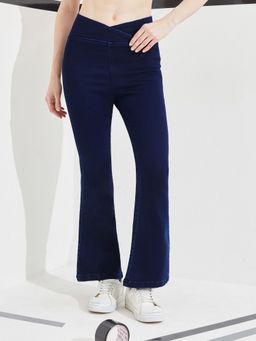 DOLCE CRUDO - Blue Denim Mid Waist Solid/Plain Boot Cut Leg Jeans