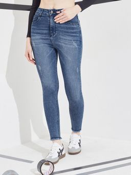 DOLCE CRUDO - Blue Denim Mid Waist Solid/Plain Skinny Leg Jeans