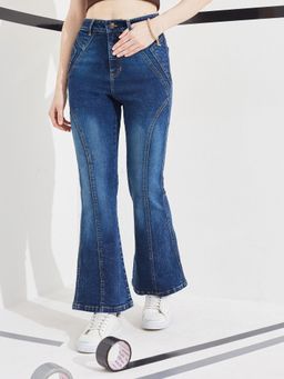 DOLCE CRUDO - Blue Denim Mid Waist Solid/Plain Boot Cut Leg Jeans