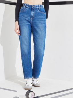 DOLCE CRUDO - Blue Denim Mid Waist Solid/Plain Straight Leg Jeans