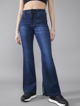 DOLCE CRUDO - Blue Denim Mid Waist Solid/Plain Boot Cut Leg Jeans