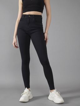 DOLCE CRUDO - Black Denim Mid Waist Solid/Plain Slim Leg Jeans