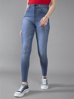 DOLCE CRUDO - Blue Denim Mid Waist Solid/Plain Skinny Leg Jeans