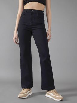 DOLCE CRUDO - Black Denim Mid Waist Solid/Plain Straight Leg Jeans