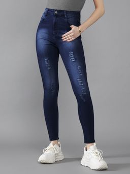 DOLCE CRUDO - Blue Denim Mid Waist Solid/Plain Skinny Leg Jeans