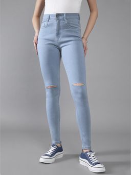 DOLCE CRUDO - Blue Denim Mid Waist Solid/Plain Skinny Leg Jeans