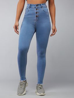 DOLCE CRUDO - Blue Denim Mid Waist Solid/Plain Skinny Leg Jeans