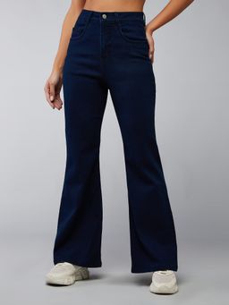 DOLCE CRUDO - Navy Blue Denim Mid Waist Solid/Plain Boot Cut Leg Jeans