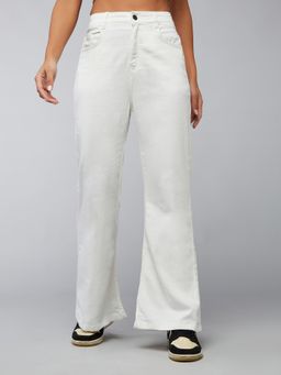 DOLCE CRUDO - White Denim Mid Waist Solid/Plain Boot Cut Leg Jeans