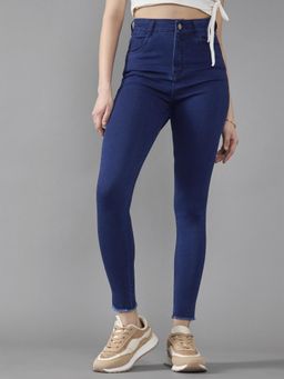 DOLCE CRUDO - Navy Blue Denim Mid Waist Solid/Plain Skinny Leg Jeans