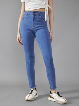 DOLCE CRUDO - Blue Denim Mid Waist Solid/Plain Skinny Leg Jeans