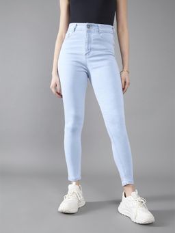 DOLCE CRUDO - Blue Denim Mid Waist Solid/Plain Skinny Leg Jeans