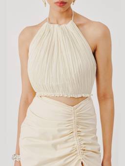 AROKA - Beige Lucid Muslin Halter Neck Top
