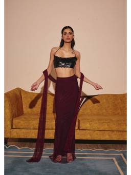 Old Marigold - Antalya Maroon Crystal Embellished Long Skirt