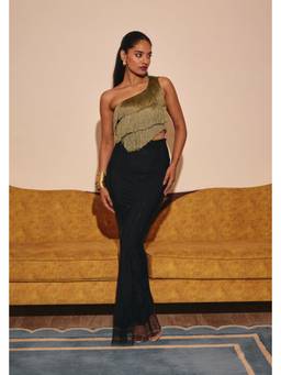 Old Marigold - Galle Green Fringe One-Shoulder Top