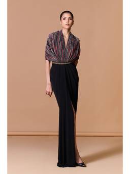 S&N by Shantnu Nikhil - Printed Cape Black Gown