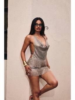 Old Marigold - Tulum Silver Fringe Embellished Mini Skirt