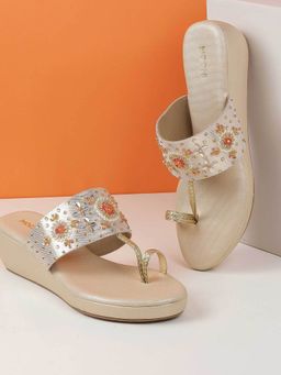Mochi - Women Gold Wedges Heels