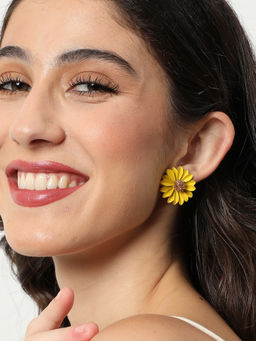 Sohi - Yellow Gold Plated Floral Studs Earrings