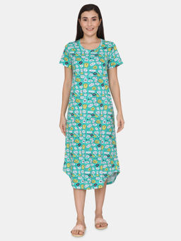 Zivame - U&I Knit Cotton Mid Length Nightdress - Blue