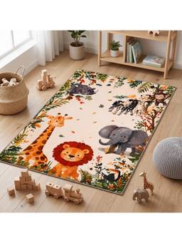 Prakartik - Animal Theme Printed Baby Floor Mat for Kids Room, Cream & Multi