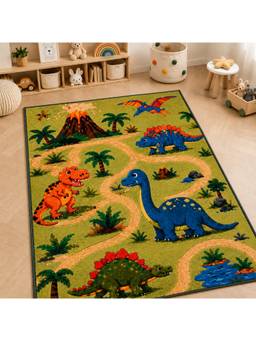 Prakartik - Dinosaur Theme Printed Baby Floor Mat for Kids Room, Green & Multi