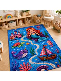 Prakartik - Mermaid Sea Ocean Theme Printed Baby Floor Mat for Kids Room, Blue