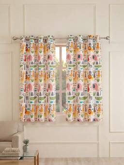 NEELA HOME - Elephant Design Window Kids Curtain, Room Darkening, Multicolor, (Pack Of 2)