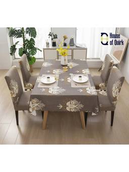 House of Quirk - Dining Table Cloth Dust Kitchen Decor 1 Table Cover + 6 Chair Cover- Beige Brocase