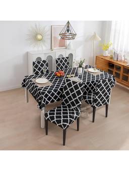 House of Quirk - Dining Table Cloth Dust Kitchen Decor 1 Table Cover + 4 Chair Cover - Black