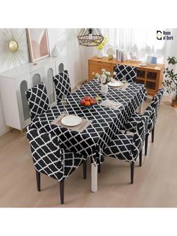 House of Quirk - Dining Table Cloth Dust Kitchen Decor 1 Table Cover + 6 Chair Cover - Black