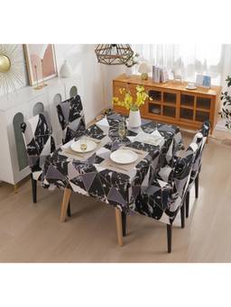 House of Quirk - Dining Table Cloth Dust Kitchen Decor 1 Table Cover + 4 Chair Cover - Black